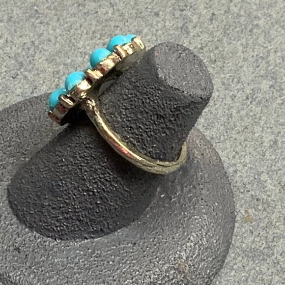 Flower Cluster Ring Size 5 Turquoise Blue Silver Retro Vintage Boho Elegant Y2K - Picture 2 of 5